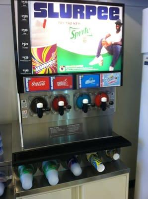 Four Slurpee options including the new Cranberry Sprite flavor.