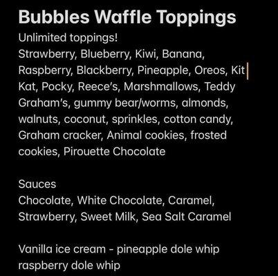 Bubbles Waffle Menu