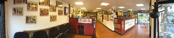 Panorama inside view of the shop as you walk in