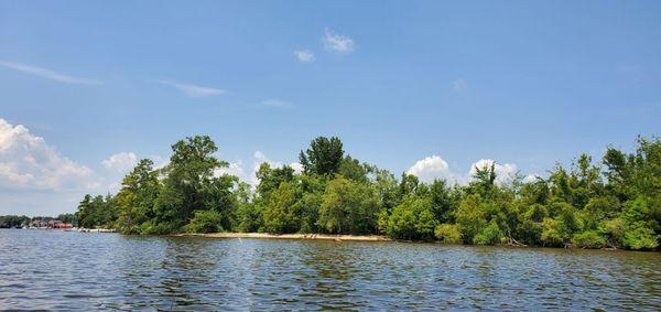 Island beach on the river