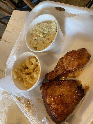 2 pc dark bbq chicken w/pimento mac-n-cheese & coleslaw