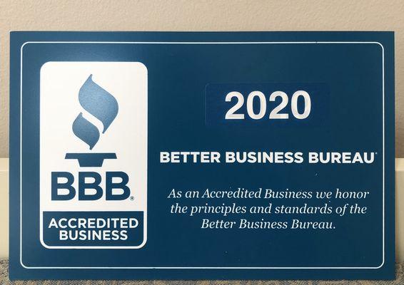 Better Business Bureau accreditation.