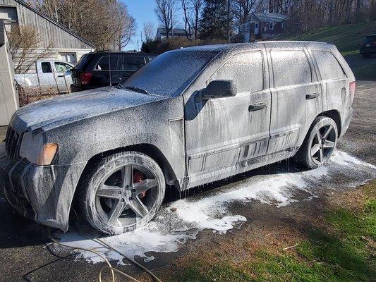 Exterior wash, decontamination, and paint correction on a SRT8