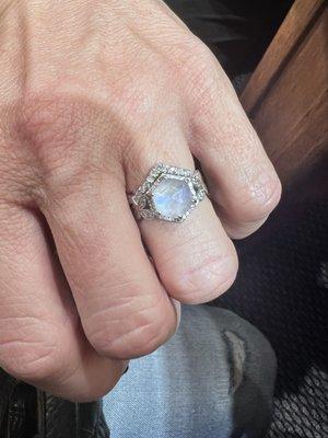 He made a custom fitted wedding band to "lock in" perfectly with the engagement ring!