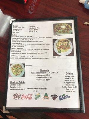 Back of menu