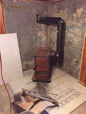 We installed an old wood-stove for a customer who was going to fix it up and paint it