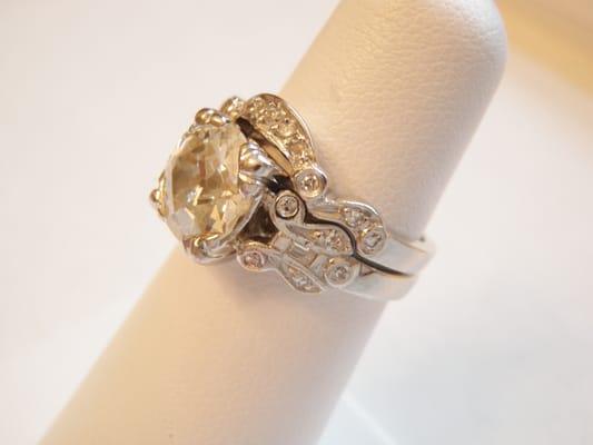 Custom made wedding band to compliment this unique engagement ring