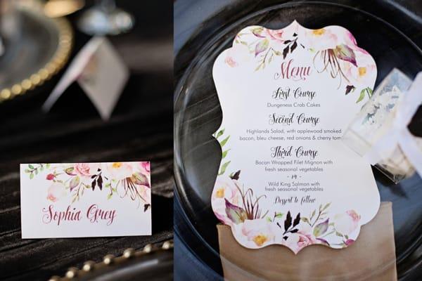 Wedding place card and die-cut menu card