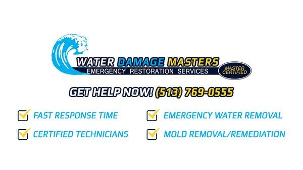 Water Damage Masters, Inc. Cincinnati, Ohio. Fast Response  - Certified Technicians - Emergency Water Removal - Mold Removal and Remediation