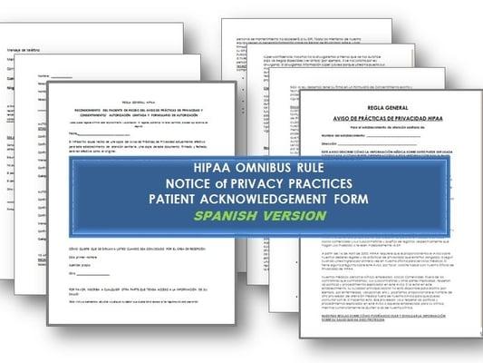 HIPAA OMNIBUS RULE FORMS PACKET in SPANISH Notice of Privacy Practices & Pt. Acknowledgement Form in Spanish