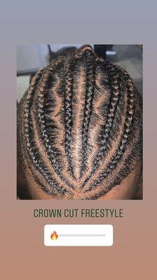 Crown cut (top of head only) freestyle corn rows