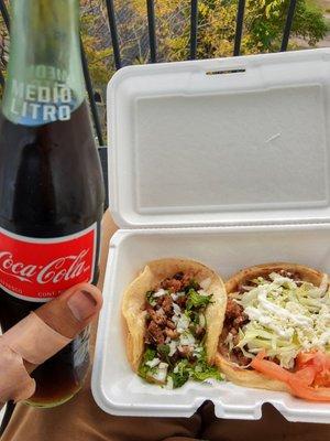 Beef taco and el torta with Mexican cola