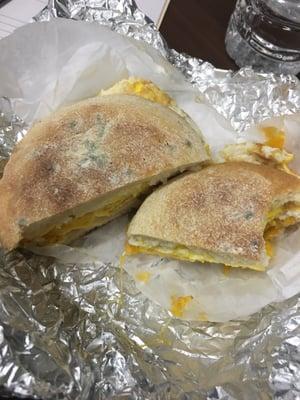 Ordered egg and cheese on an English muffin to my office for breakfast and this arrived. Molded bread.