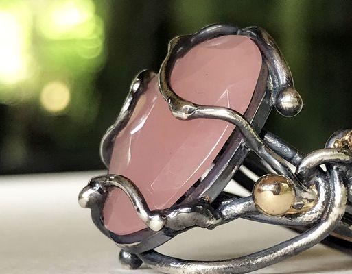 Wildly one of a Kind Rings! (Guava Quartz, 14k Yellow Gold and Black Silver)