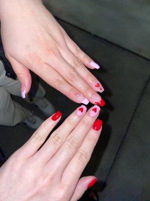 Valentine's nails with my bestie