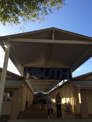 Entrance to classes, lunch hall and gym.