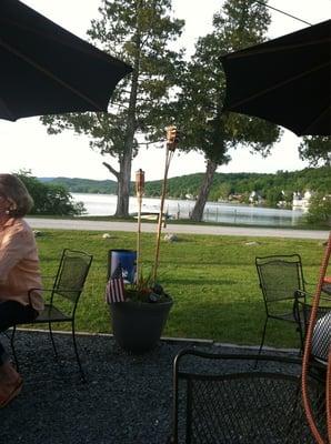 On the patio for dinner listening to George Nostrand strumming his guitar. Lovely Friday nite