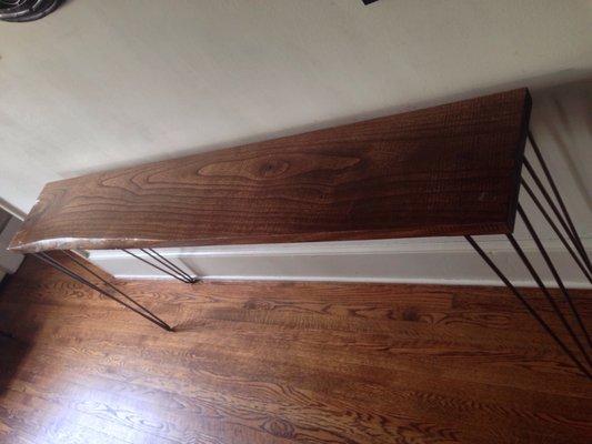 Console table. Paulownia slab from Manayunk Timber, stained with Minwax Early American 230.