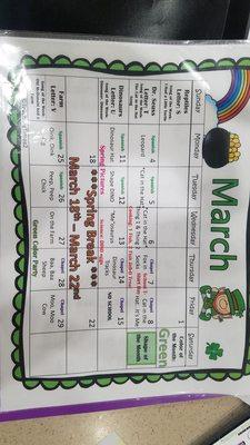 My sons schedule for his 2 year old preschool class.