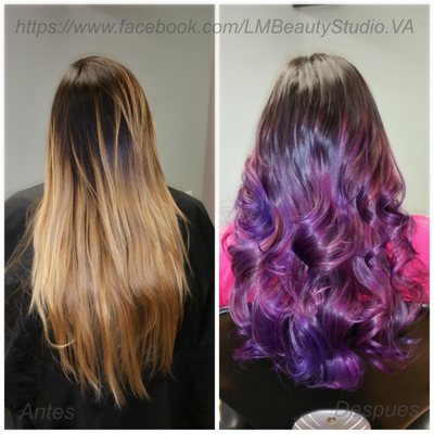 Before and after - Purple balayage