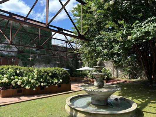 Fountain and patio.