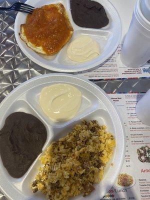 Authentic Guatemalan Breakfast  Huevos con chorizo, beans and cream Huevos rancheros