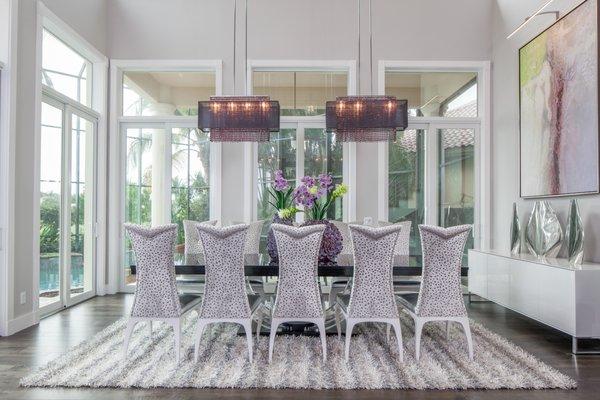 Contemporary Dining Room, Lighting, wood flooring