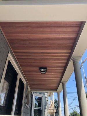 Installation of mahogany porch ceiling