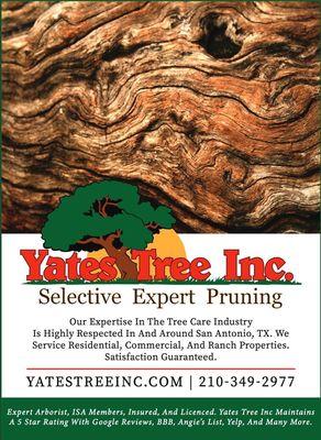 At Yates Tree Inc, We Strive To Provide The Best Tree Care and Services In The San Antonio And Surrounding Areas. Commercial And Residential