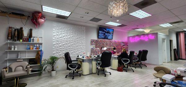 Royal Nails & Spa, main room and two privacy rooms for lashes, etc...