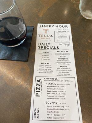 Happy hour menu