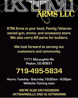 KTM ARMS LLC, veteran owned, located in Peyton Colorado