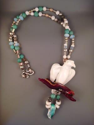 White Raven glass bead necklace