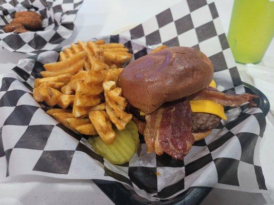 Bacon Cheeseburger and Waffle Fries upgrade