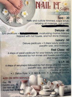 Pedicure Menu