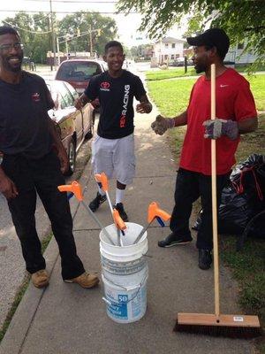 Neighborhood cleanup with client Walter Thomas III in Indy.