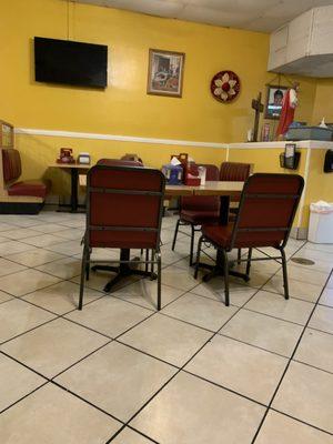 Seating area at Severiana Sanchez Burritos in Wichita Falls Texas.