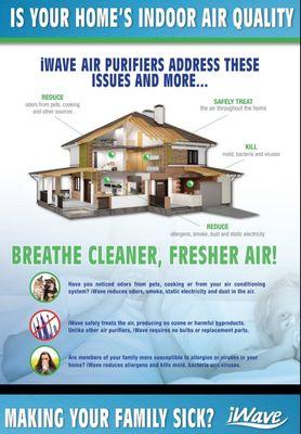 An iWave air purifier added to your existing HVAC system will provide whole house Air purification!