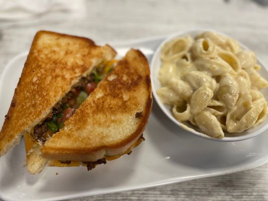 Taco grilled cheese w/ Mac n cheese