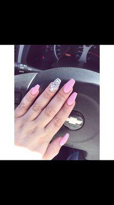 Matte pink with full Swarovski crystal nail :)