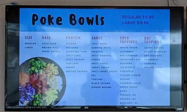 Poke bowl menu