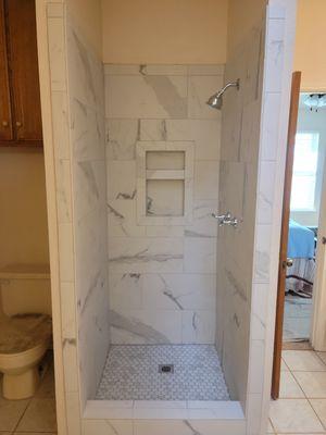 Remodeled shower without glass door