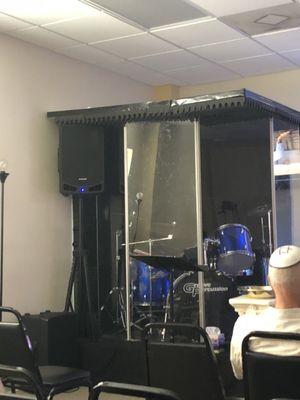 I was busy worshiping along with the awesome praise team, but afterwards took this of the drum kit. There were guitarists & vocalists too.