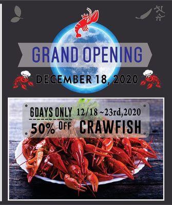 Grand opening with 50% off on crawfish