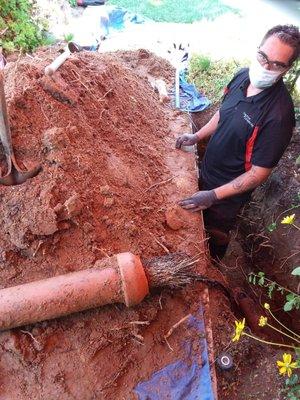 Main Sewer Line Repair - getting dirty but getting the job done!