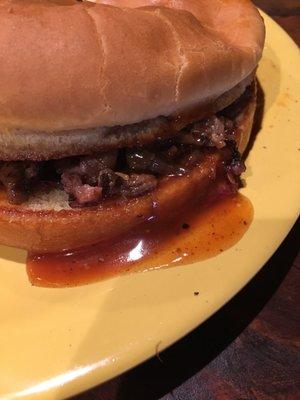 The chopped beef sandwich is so yummy! Make it sloppy with addition of the house BBQ sauce on the table! Grab a fork:)