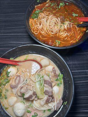 Beef bone soup noodle and beef spicy noodle