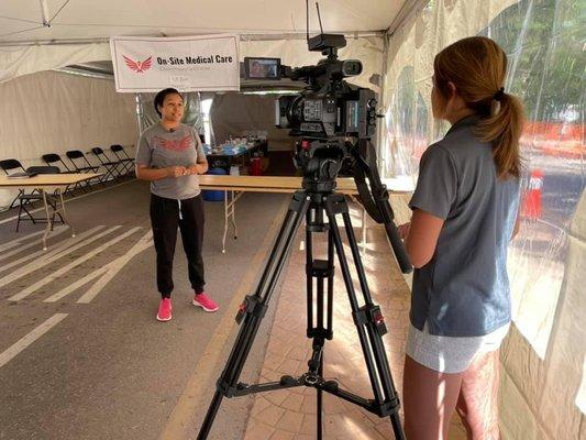 Carla, our active duty intern conducting a live interview for KOAA News5 during Pikes Peak Marathon 2021.