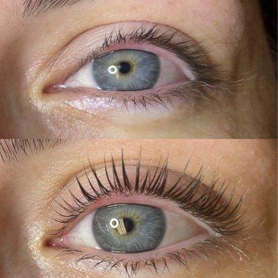 Before and after lash lift