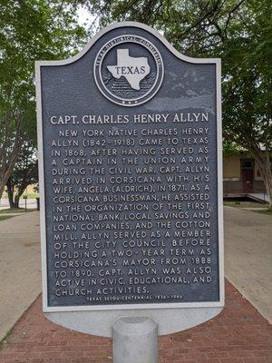 Capt. Charles Henry Allyn Historical Marker, Corsicana